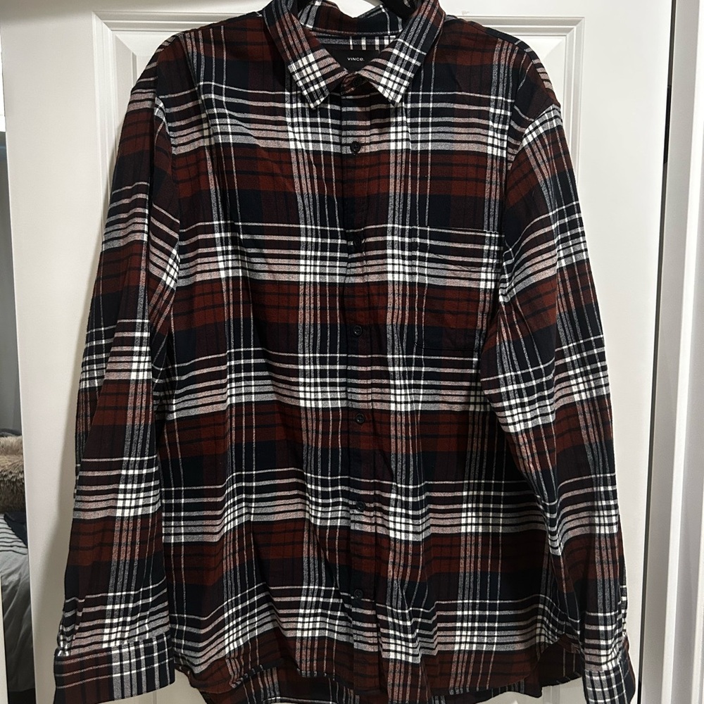 Vince Men's Plaid Shirt - Black, White, and Brown